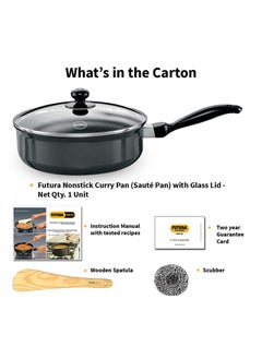 FUTURA Curry Pan Non Stick Saute Pan With Glass Lid Deep Pan For Frying 3.25 Litre  - Image 3