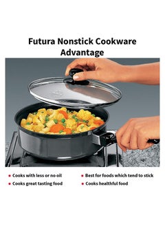 FUTURA Curry Pan Non Stick Saute Pan With Glass Lid Deep Pan For Frying 3.25 Litre  - Image 2