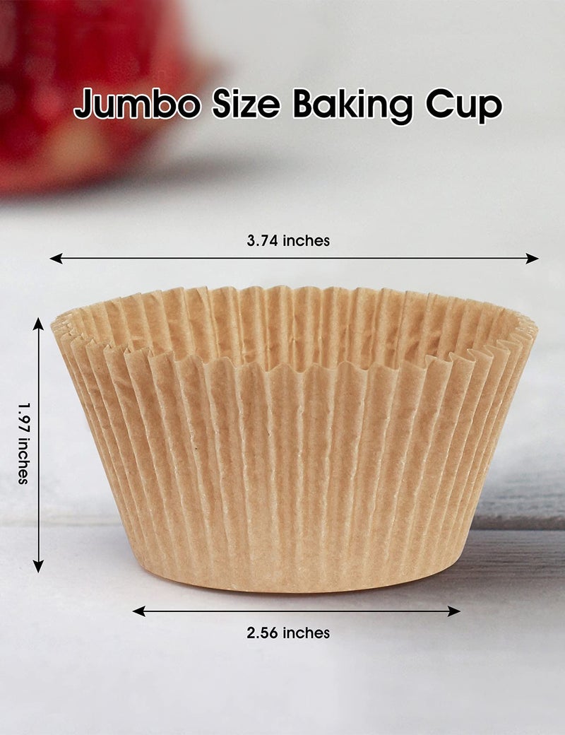 Gifbera Jumbo Cupcake Liners Greaseproof Paper 200 Count - Food Grade Odorless Muffin Baking Cups Cupcake Wrappers for Wedding Birthday, Natural - Image 2