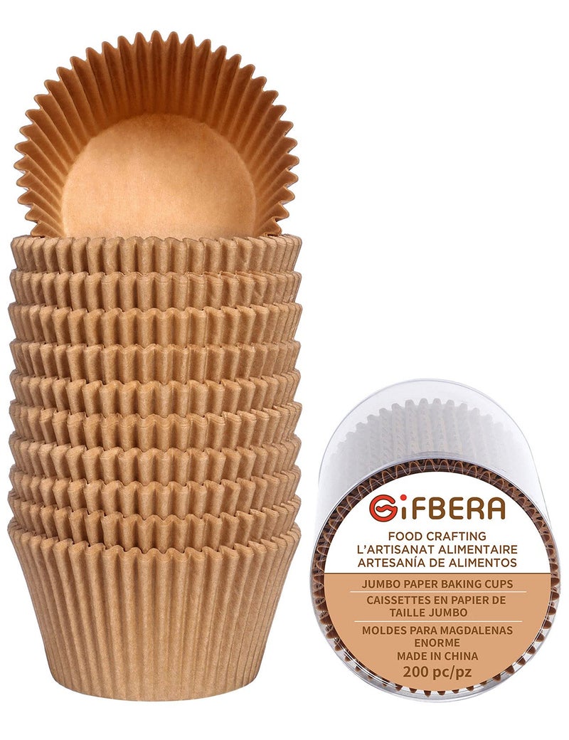 Gifbera Jumbo Cupcake Liners Greaseproof Paper 200 Count - Food Grade Odorless Muffin Baking Cups Cupcake Wrappers for Wedding Birthday, Natural - Image 1