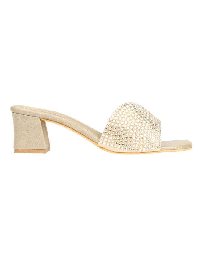 Dollar's Fashion Amina Women Heels, Synthetic Leather Block Heel Sandals, Embellished Upper Slip On Design, Dressy Party Heels for Women, Occasion Footwear - Image 3