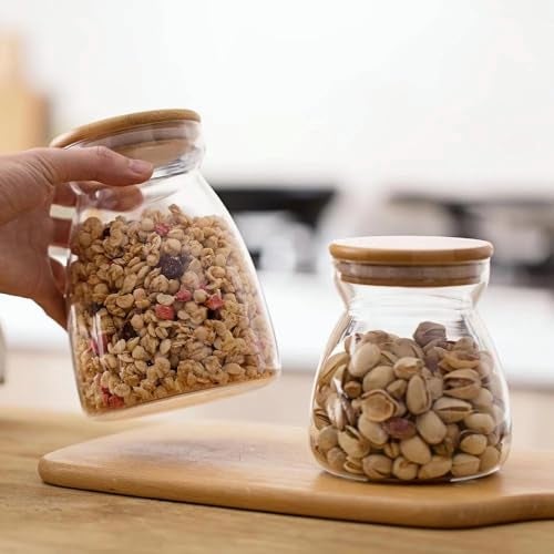 MARTVIA Glass Food Storage Containers with Airtight Bamboo Lid, Thickened Coffee Storage Jars for Home Kitchen, Pantry Tea, Spices, Snack,Salt,Grains,Pasta (Round 650ML, Set of 6) - Image 5