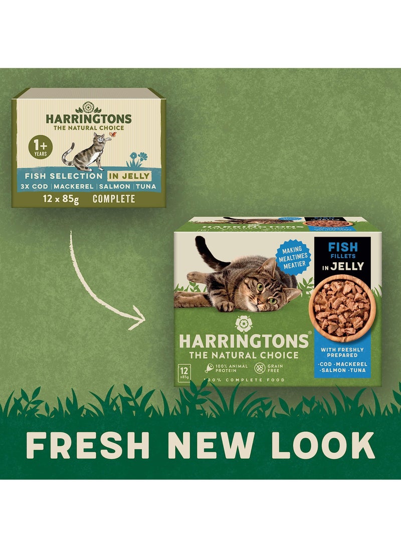 HARRINGTONS Complete Wet Pouch Grain Free Hypoallergenic Adult Cat Food Fish in Jelly Pack 72x85g - Cod, Mackerel, Salmon & Tuna - Making Mealtimes Meatier - Image 2