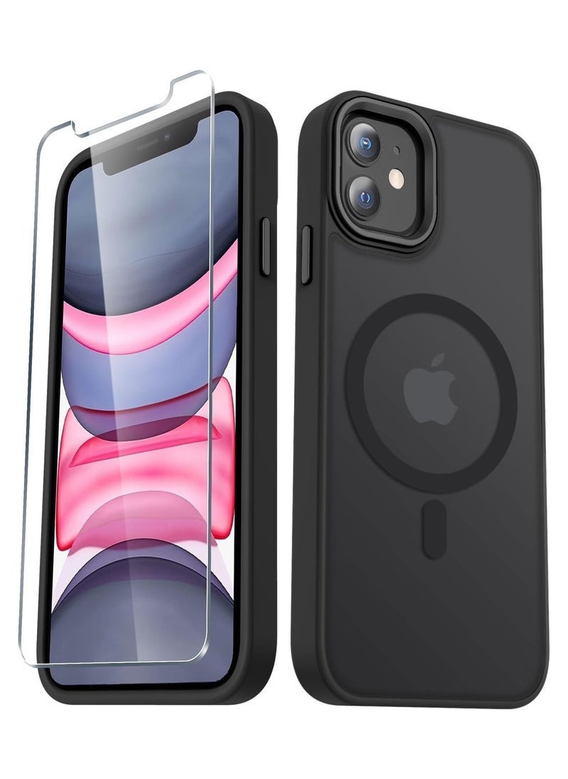 Raxoom iPhone 11 Case, Matte Magnetic Phone Case with 1 Screen Protector, Compatible with Magsafe, Translucent Frosted Slim Shockproof Protective Cover for iPhone 11 6.1 inch, Black - Image 1