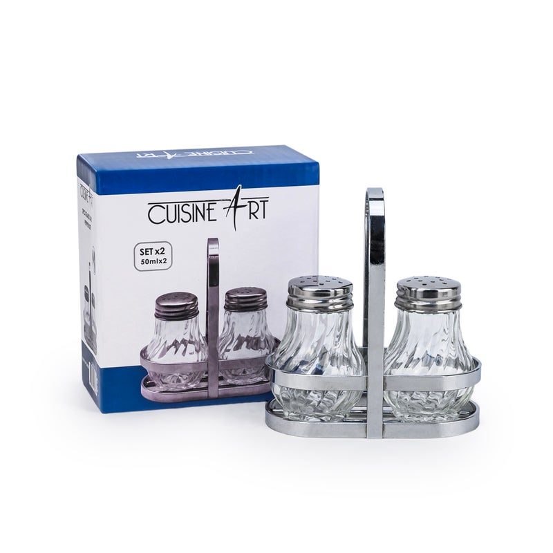 Cuisine Art Soda Lime Glass Salt Set with Stand, 50ml, 2 Pieces, Transparent - Image 2