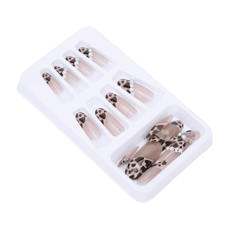 Leopard Print False Nails: 12 Sizes Full Cover Non Toxic Faux Pearl Nail Tips - Easy To Trim Stylish Nail Tips for Home DIY Manicure, Parties, Weddings and Nail Art Learners - Image 2