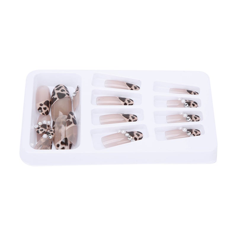 Leopard Print False Nails: 12 Sizes Full Cover Non Toxic Faux Pearl Nail Tips - Easy To Trim Stylish Nail Tips for Home DIY Manicure, Parties, Weddings and Nail Art Learners - Image 4