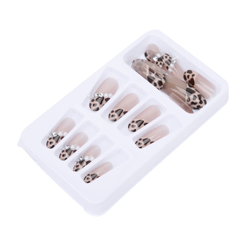 Leopard Print False Nails: 12 Sizes Full Cover Non Toxic Faux Pearl Nail Tips - Easy To Trim Stylish Nail Tips for Home DIY Manicure, Parties, Weddings and Nail Art Learners - Image 3