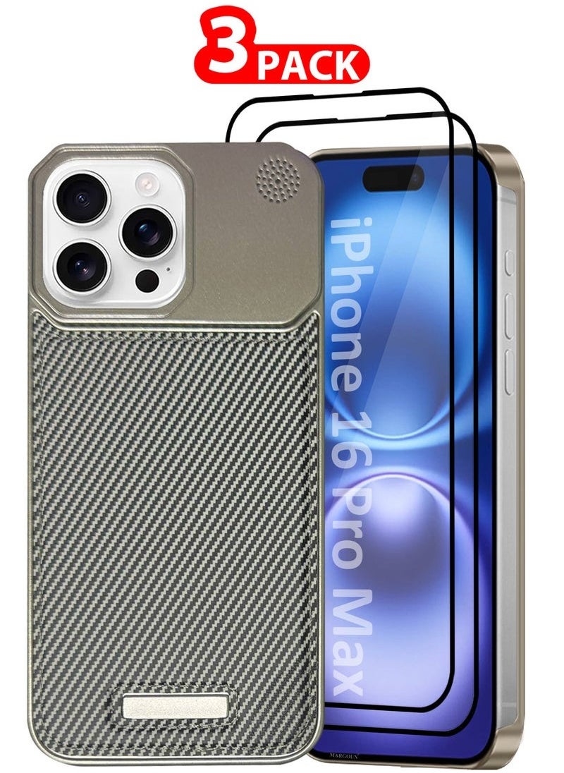 CATANES iPhone 16 Pro Max 3 Pack Case Leather Metal Design, Slim Lightweight Minimalist Cover,1 Case 2 Screen Protectors 