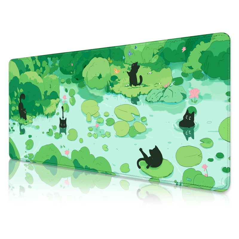 FLY SPRAY Gaming Mouse Pad for Computer,XXL Cute Cat Mousepad Laptop,Green Anime Mouse Mat,Extended Large Black Japanese Keyboard Pads,Non-Slip Mouse Pads for Game Office Homeï¼ˆ31.5 x 11.9 inï¼‰ - Image 2