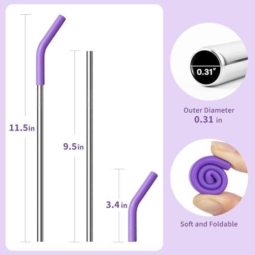 Diumepo Stainless Steel Straw for 30 oz YETI Tumbler, Metal Straws Reusable with Silicone Tip for Simple Modern 24 oz and 32oz Glass Tumbler, Cleaning Brush, 1 Portable Bag - Image 4