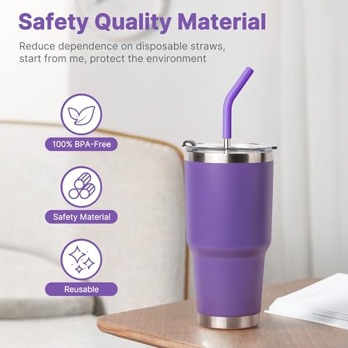 Diumepo Stainless Steel Straw for 30 oz YETI Tumbler, Metal Straws Reusable with Silicone Tip for Simple Modern 24 oz and 32oz Glass Tumbler, Cleaning Brush, 1 Portable Bag - Image 5