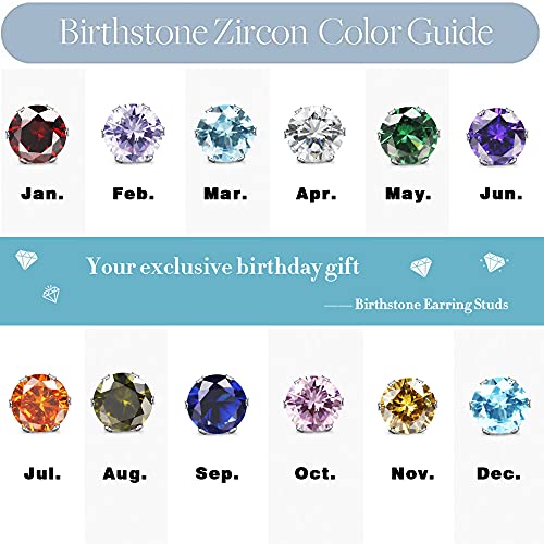 Jstyle Hypoallergenic Stud Earrings for Women Men Surgical Stainless Steel Cubic Zirconia Earrings Studs Colorful Birthstone Earrings Set Womens small Stud Post Earrings for Sensitive Ears 8mm - Image 4