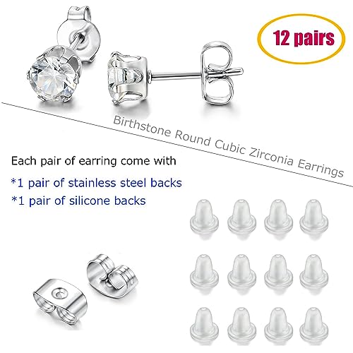 Jstyle Hypoallergenic Stud Earrings for Women Men Surgical Stainless Steel Cubic Zirconia Earrings Studs Colorful Birthstone Earrings Set Womens small Stud Post Earrings for Sensitive Ears 8mm - Image 5