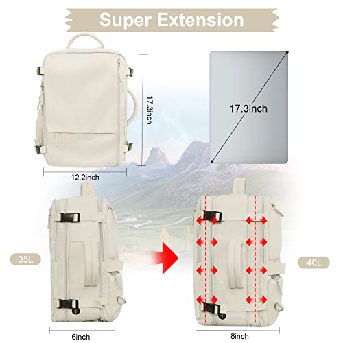 Hanples Large Travel Backpack for Women, 40L Carry on Luggage Backpack, College Laptop Backpack Airline Approved Business Work Bag Fits 17 Inch Computer for Men with 2 Toiletry Bags (Beige) - Image 4