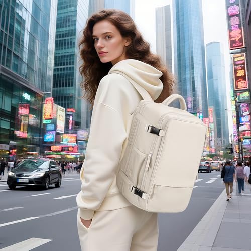 Hanples Large Travel Backpack for Women, 40L Carry on Luggage Backpack, College Laptop Backpack Airline Approved Business Work Bag Fits 17 Inch Computer for Men with 2 Toiletry Bags (Beige) - Image 2