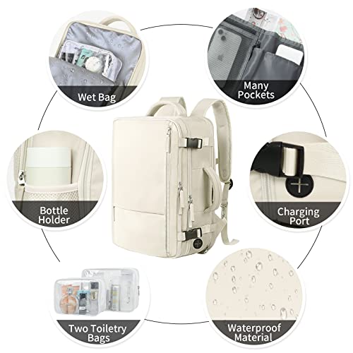 Hanples Large Travel Backpack for Women, 40L Carry on Luggage Backpack, College Laptop Backpack Airline Approved Business Work Bag Fits 17 Inch Computer for Men with 2 Toiletry Bags (Beige) - Image 5