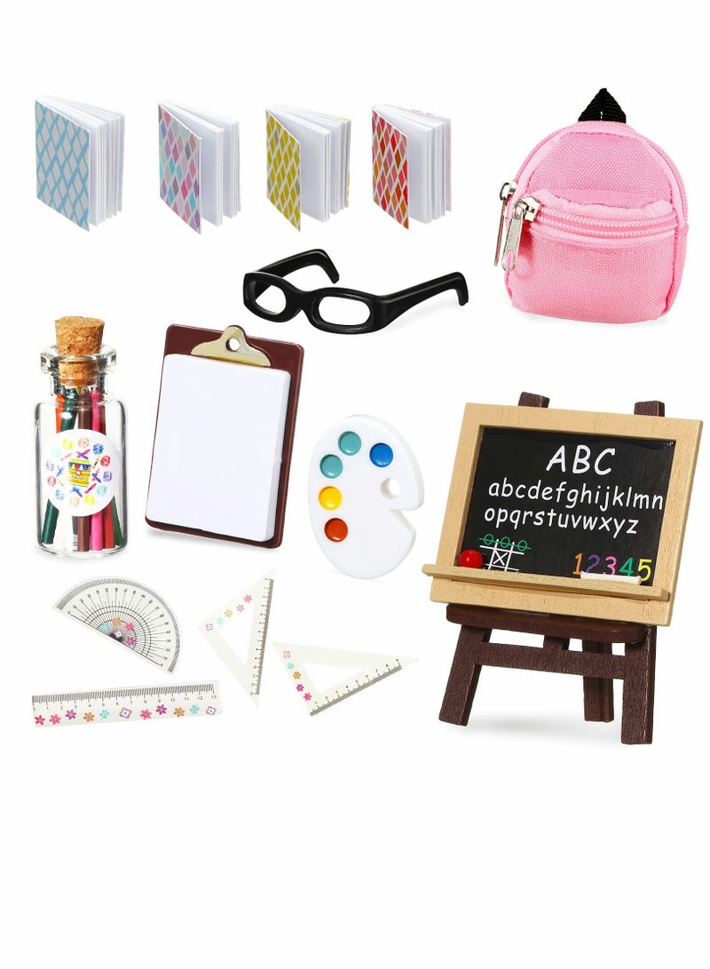Doll School Supplies Mini Supplies, Backpack Glasses Blackboard Miniature Books Palette Paper Clipboard Pencil Rulers Accessories ( 8 Pieces ) - Image 1