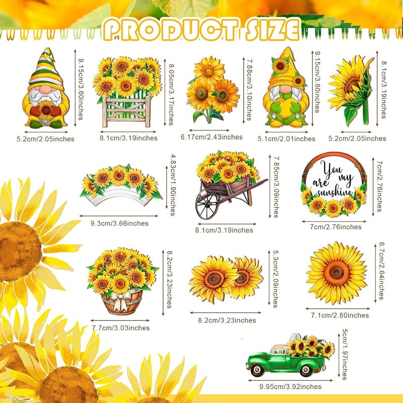 Chunful Sunflower Gnome Wooden Ornament Yellow Flower Gnome Hanging Wooden Pendant Summer Tree Ornaments with Rope for Sunflower Theme Birthday Party Favor Supplies (Fresh Style, 24 Pcs) - Image 3