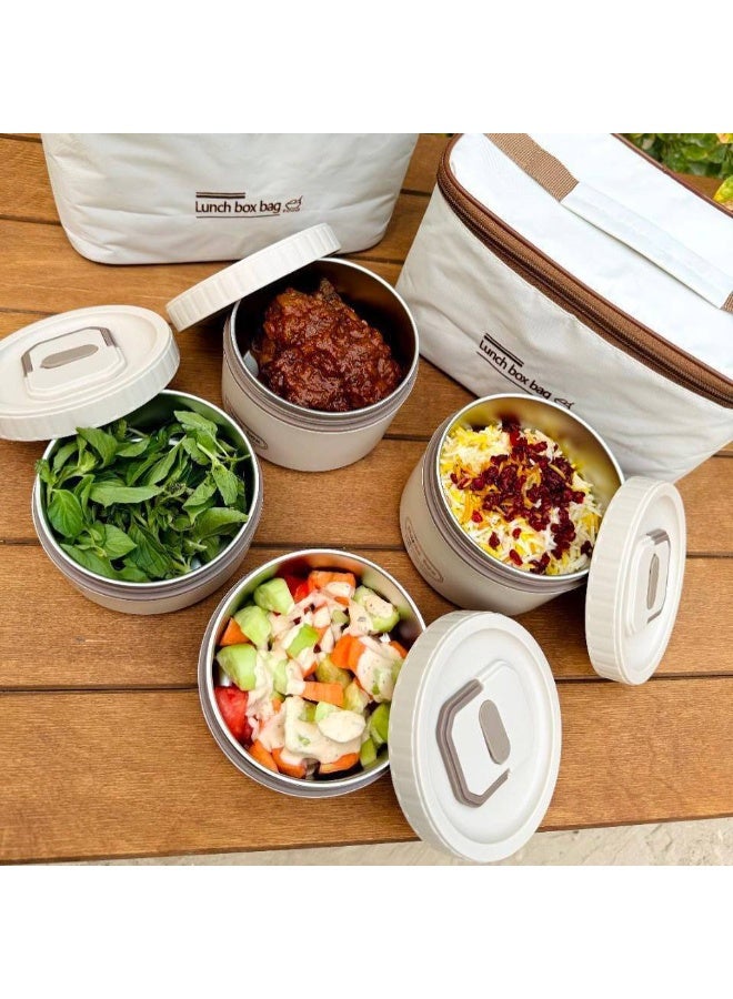 4-Piece Thermal Insulated Lunch Box Set with Travel Cooler Bag, 2 x 420ml & 2 x 550ml Containers, Beige - Image 3