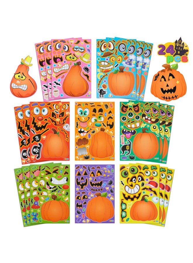 JOYIN 24 Pcs Halloween Pumpkin Decorating Stickers, Party Favor for Kids, Art Crafts Party Supplies, Pumpkin Face Sticker with 8 Designs, Halloween Treats Classroom Activities Games - Image 1