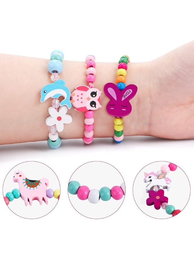 G.C 12 Pcs Girls Bracelets Jewelry for Kids Cute Unicorn Mermaid Animal Pendant Colorful Wooden Beaded Bracelets Princess Pretend Play Gifts for Toddlers - Image 3