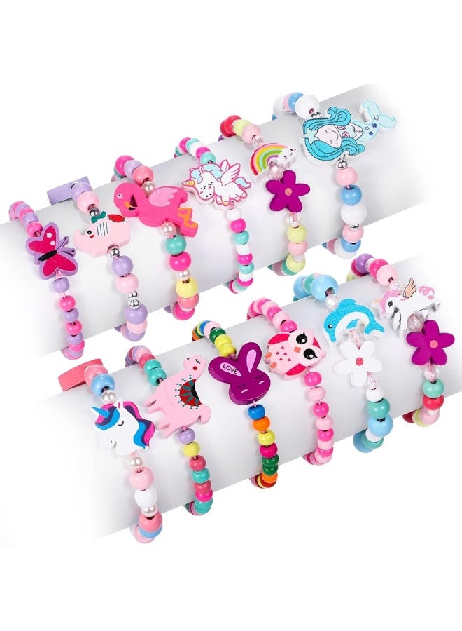 G.C 12 Pcs Girls Bracelets Jewelry for Kids Cute Unicorn Mermaid Animal Pendant Colorful Wooden Beaded Bracelets Princess Pretend Play Gifts for Toddlers - Image 2
