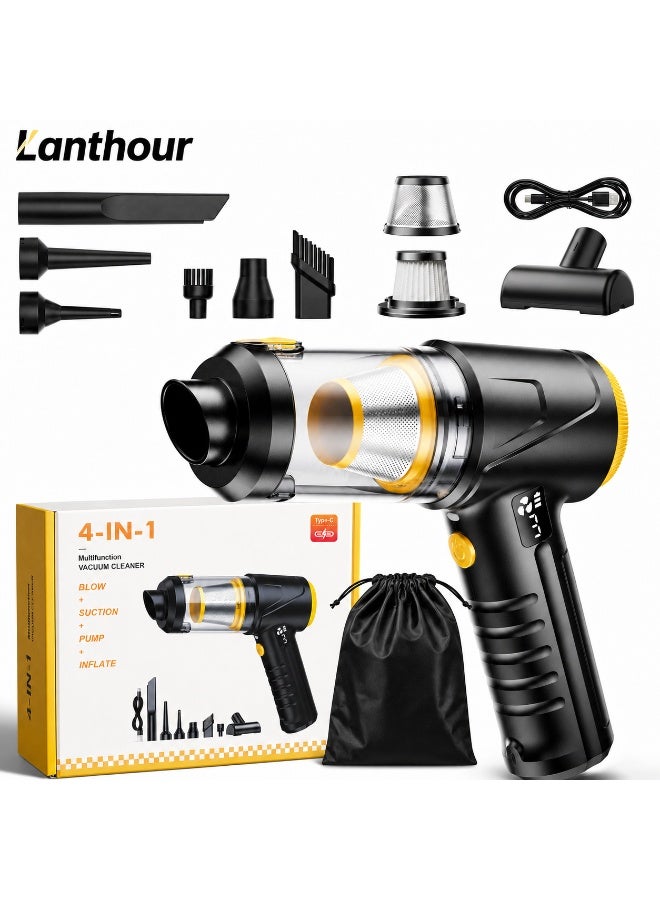 lanthour 21000Pa Handheld Cordless Vacuum Cleaner – Brushless Motor, 4-in-1 Multifunctional Car & Home Portable Vacuum Inflator Pump, Dual Suction Modes, LED Light, Type-C Charging, Cleaning Essential. - Image 1