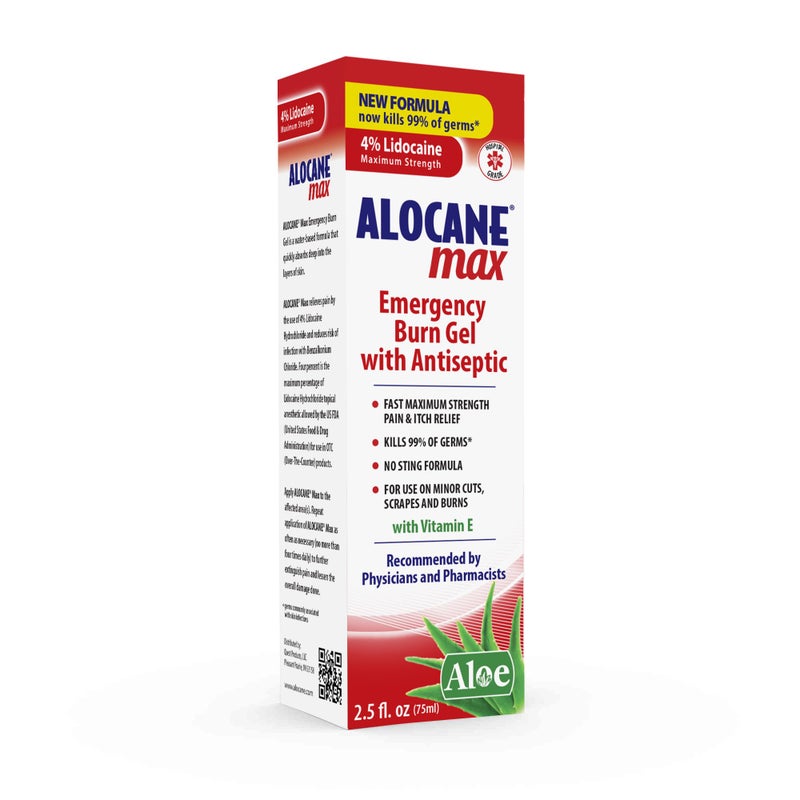 Alocane جل ألوكاني للطوارئ للحروق، 4% ليدوكائين، أقصى قوة لتخفيف الألم والحكة للحروق الطفيفة، حروق الشمس، المطبخ، الإشعاع، الكيميائية، الحروق من الدرجة الأولى، علاج الإسعافات الأولية للعناية بالحروق 2.5 أونصة سائلة - Image 1