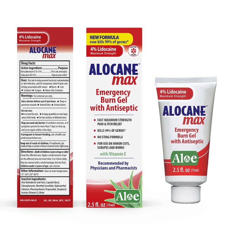 Alocane جل ألوكاني للطوارئ للحروق، 4% ليدوكائين، أقصى قوة لتخفيف الألم والحكة للحروق الطفيفة، حروق الشمس، المطبخ، الإشعاع، الكيميائية، الحروق من الدرجة الأولى، علاج الإسعافات الأولية للعناية بالحروق 2.5 أونصة سائلة - Image 4