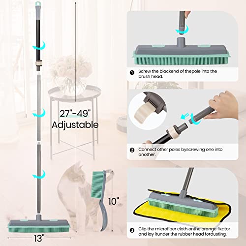 Conliwell Rubber Broom Carpet Rake for Pet Hair, Fur Remover Broom with Squeegee, Portable Detailing Lint Remover Brush (Iron Handle) - Image 4