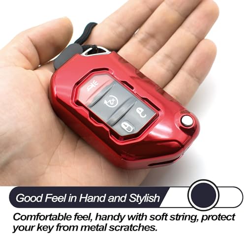 MECHCOS Compatible with Jeep Wrangler JL JLU Rubicon Wagoneer Gladiator JT Sahara JLU Red TPU Flip Key Fob Cover Case Remote Holder Skin Protector Sleeve Accessories - Image 4