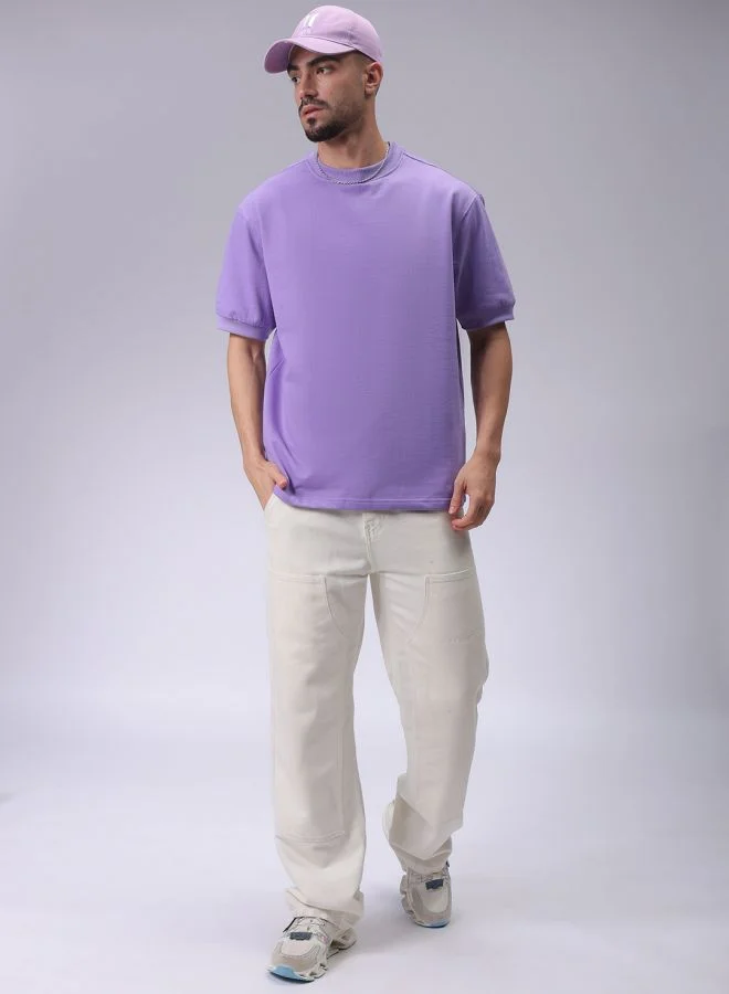 شركة المرآب الهندية Men Oversized Solid Crew Neck Overhead Sweatshirt