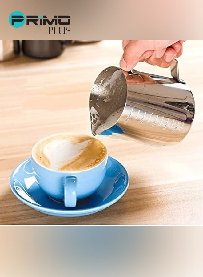 PRIMO PLUS Stainless Steel Milk Frothing Coffee Jug 350ml Silver for Espresso Latte Cappuccino Barista Home Cafe Daily Use - Image 3