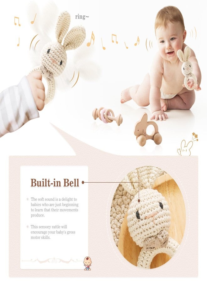 let's make Wooden Baby Rattle 3 PCS Push Car Rattle Set Crochet Rattle Ring Wooden Montessori Toy for Newborn Infant Baby Gifts (Rabbit Rattle) - Image 3