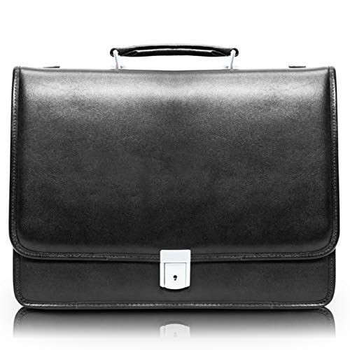 McKleinUSA McKlein, I Series, RIVER NORTH, Full Grain Cashmere Napa Leather, 15" Leather Triple Compartment Laptop Briefcase, Black (43555) - Image 1