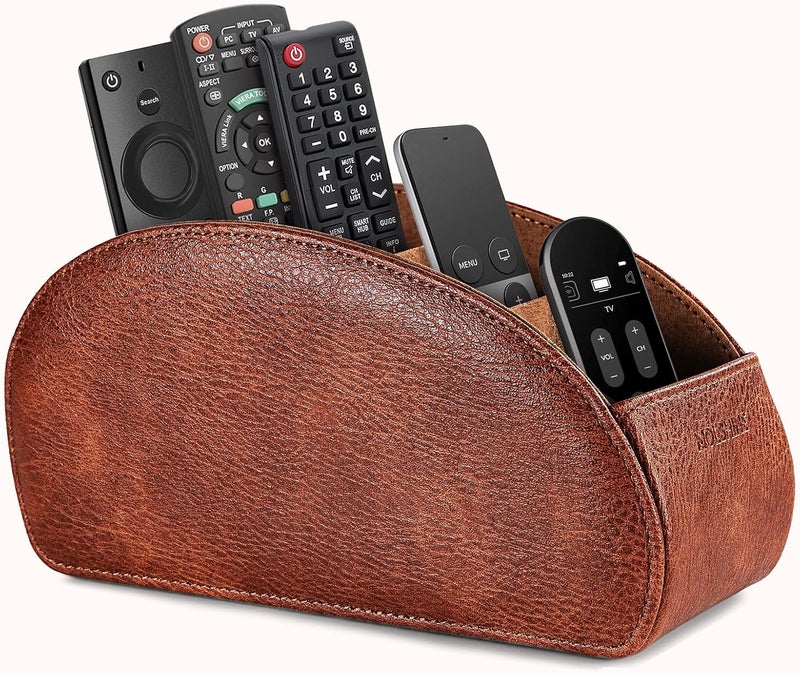 molshine Remote Control Holder with 5 Compartments,Pu Leather Office Organization Storage Caddy Box for Tv Remote,Heater Controllers,Media Player,Office Supplies,Makeup Brush (Brown) - Image 1