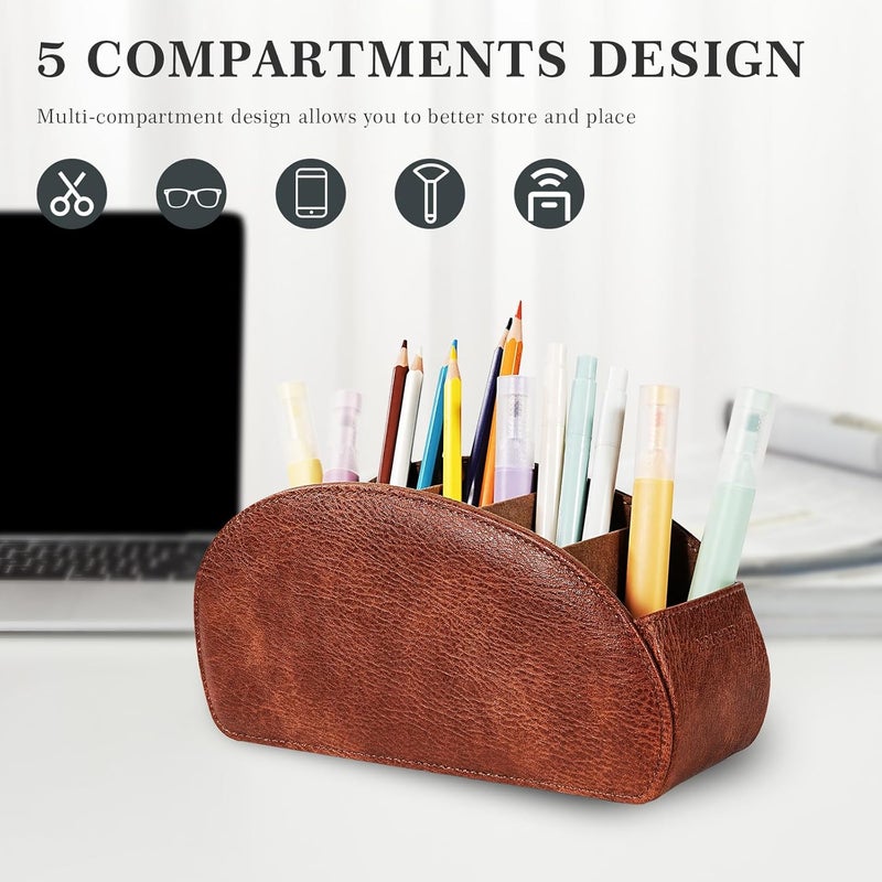molshine Remote Control Holder with 5 Compartments,Pu Leather Office Organization Storage Caddy Box for Tv Remote,Heater Controllers,Media Player,Office Supplies,Makeup Brush (Brown) - Image 4