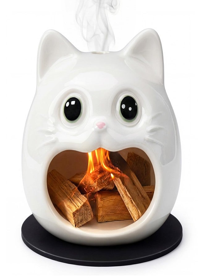 TIPKITS Cute Palo Santo Holder, Cat-Shape Ceramic Palo Santo Burner with Heat-Resistant Mat for Meditation and Energy Cleansing, Smudge Bowl for Wood Sticks, Sage and Incense Cones, Home Decor Gift - Image 1