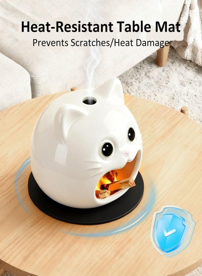 TIPKITS Cute Palo Santo Holder, Cat-Shape Ceramic Palo Santo Burner with Heat-Resistant Mat for Meditation and Energy Cleansing, Smudge Bowl for Wood Sticks, Sage and Incense Cones, Home Decor Gift - Image 4