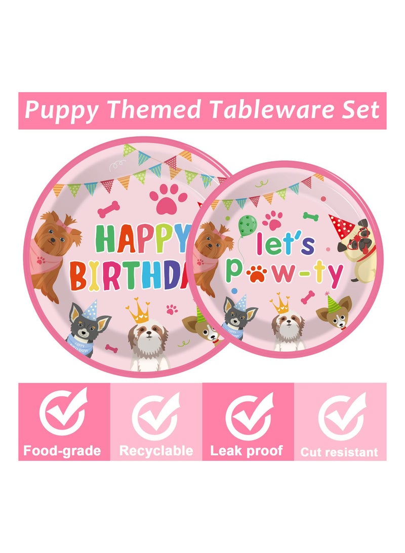 SOLARAE 96 Pcs Dog Themed Birthday Party Decorations Puppy Party Tableware for Girls Lets Pawty Party Dessert Plates Napkins Forks for 24 Guests Birthday Party Favors - Image 4