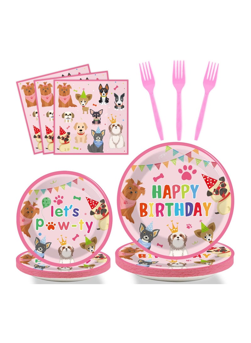 SOLARAE 96 Pcs Dog Themed Birthday Party Decorations Puppy Party Tableware for Girls Lets Pawty Party Dessert Plates Napkins Forks for 24 Guests Birthday Party Favors - Image 1
