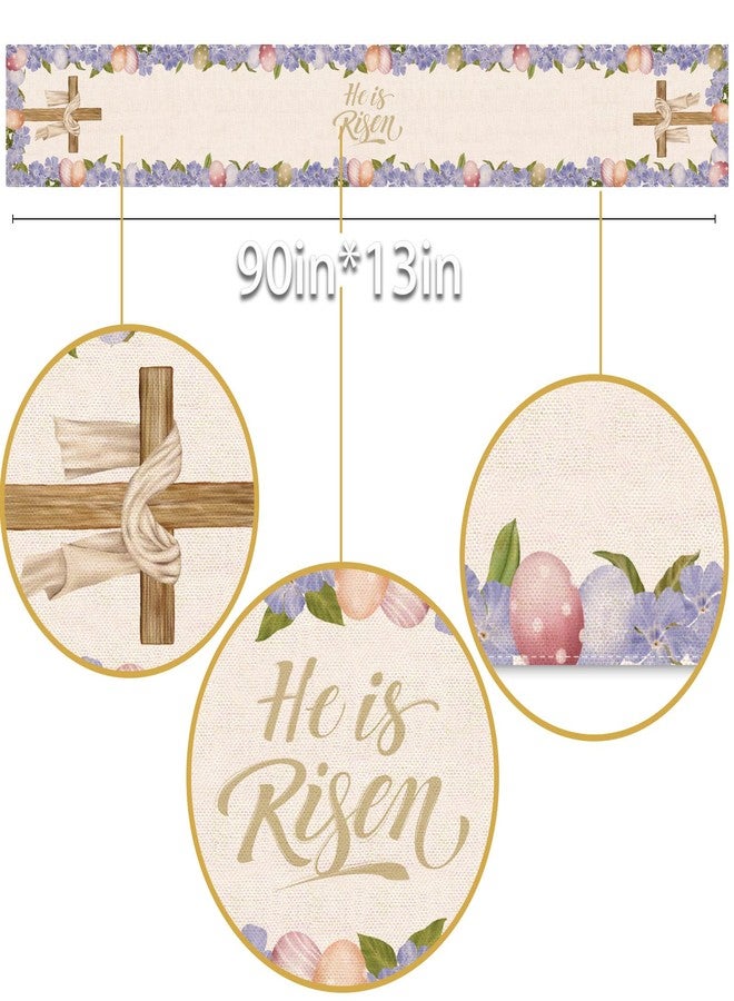Rainlemon Linen He is Risen Table Runner Easter Egg Spring Jesus Ressurrection Cross Home Kitchen Dining Room Decoration (13" x 90") - Image 5