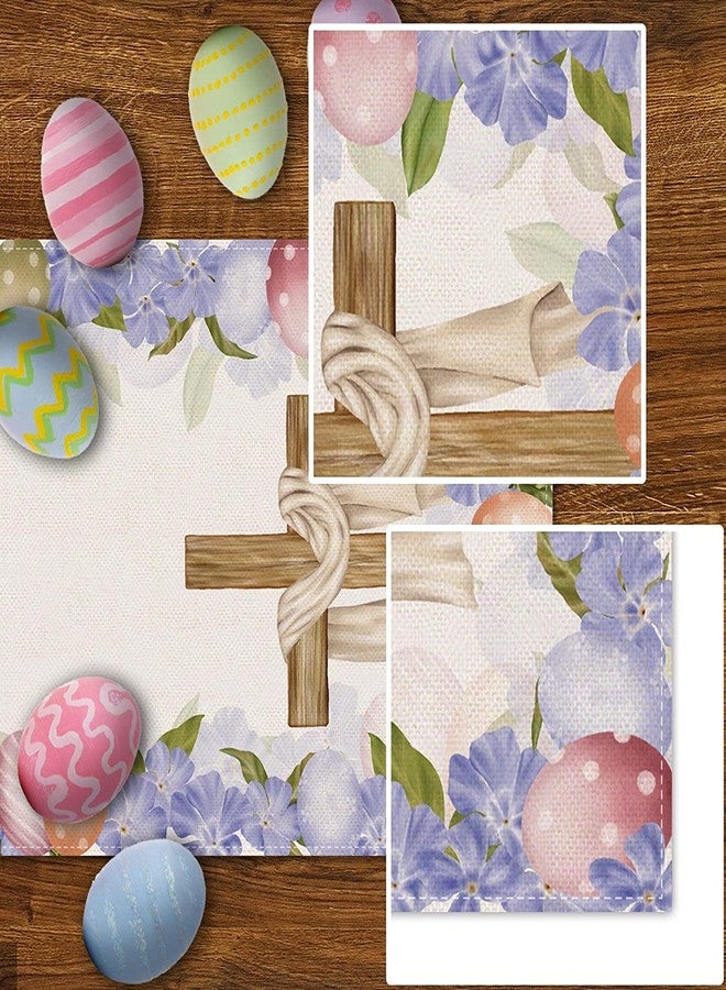 Rainlemon Linen He is Risen Table Runner Easter Egg Spring Jesus Ressurrection Cross Home Kitchen Dining Room Decoration (13" x 90") - Image 3