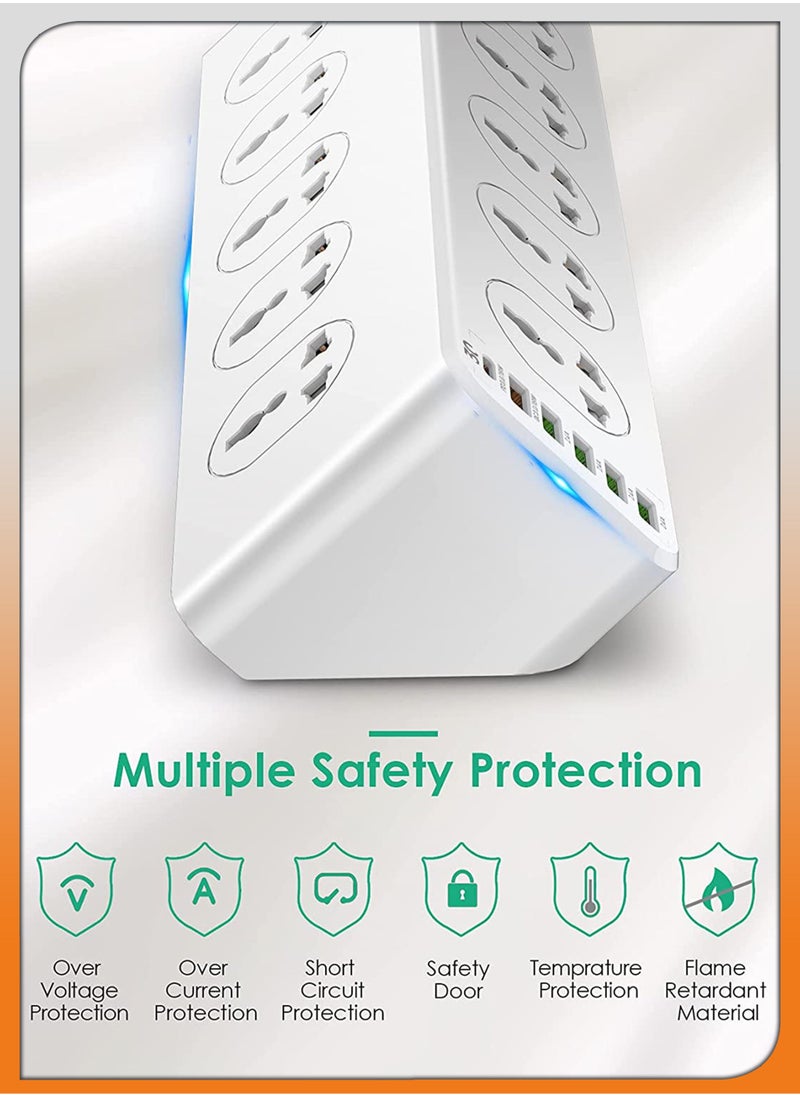 TIGER - 2500W 10-Way Outlet Power Strip with 30W QC 3.0 PD USB-C and 5 USB-A Ports – 2 Meter Extension Cord, Surge Protection for Home & Office Use - Image 1