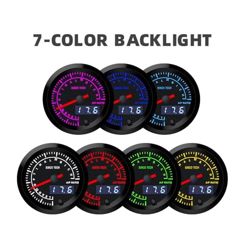 SINCO TECH 52mm Afr Gauge Car Meter Digital Display Pointer 7 Colors Backlight 12V Universal with Narrow Oxygen Kit…… (A/F Meter) - Image 3