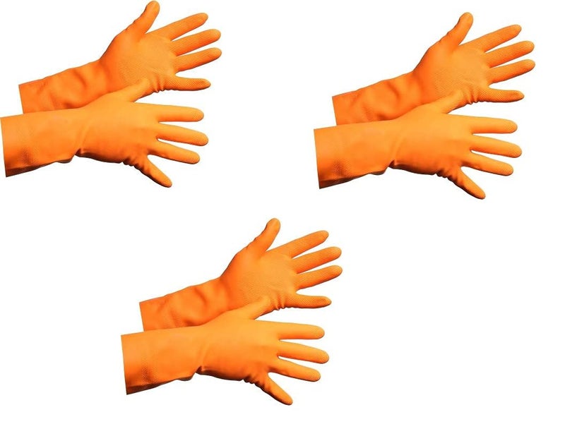 Pacificdeals Multipurpose Chemical Reusable Waterproof Rubber Safety Hand Gloves Industries Gardening Long Household Dishwashing Clean Latex PVC Gloves for Kitchen Working Men Unisex Orange 3 Pair