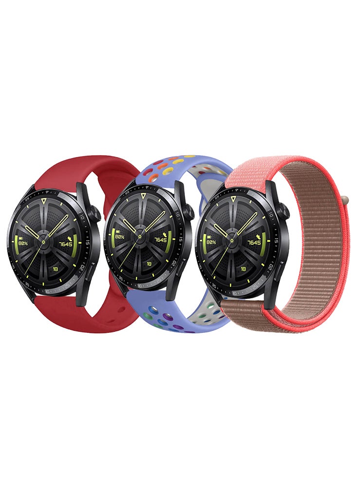 Perfii 3pcs Watchband Bundle Compatible with all Samsung, Huawei, Amazfit, Fitbit and Honor with 22mm band size - Image 1