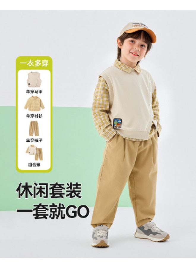 Doodle Home Three-piece Set] Children's Suit Spring Boys Shirt Vest Pants Spring Girls Clothes Baby Kids' Clothing Trendy - Image 1