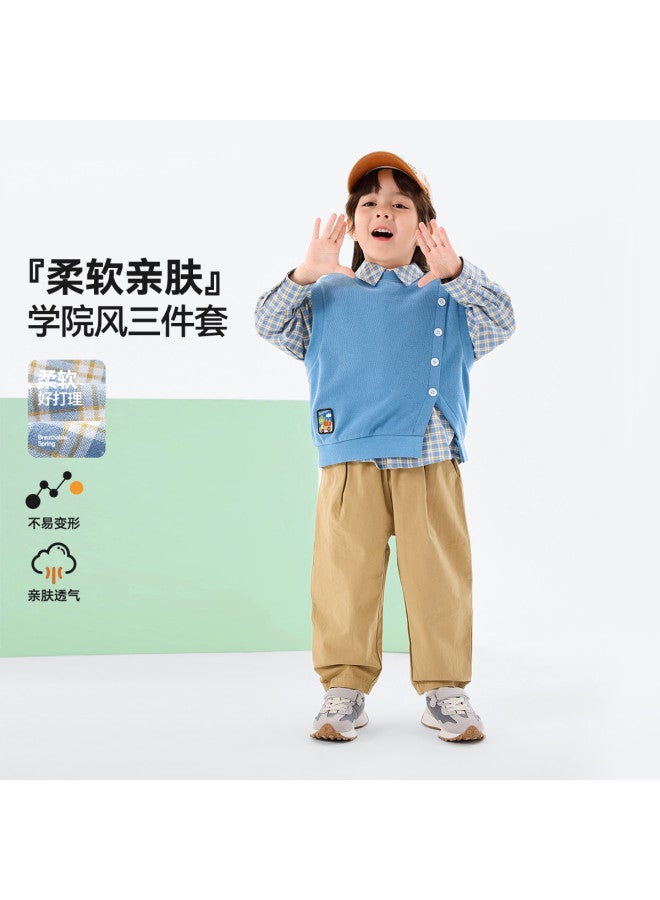 Doodle Home Three-piece Set] Children's Suit Spring Boys Shirt Vest Pants Spring Girls Clothes Baby Kids' Clothing Trendy - Image 5